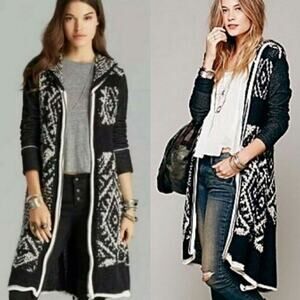 Free People White Moon Small Black Knit Cardigan Sweater